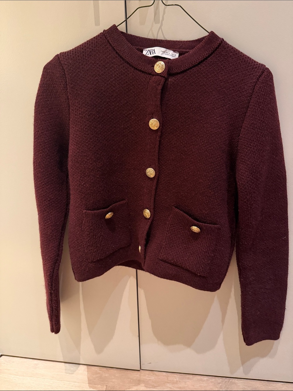 Zara Deep Wine Knit Button Cardigan with Gold Buttons
